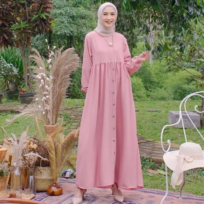 Gamis Putih Pengajian Polos Baju Gamis Syar'i Wanita Lebaran 2023