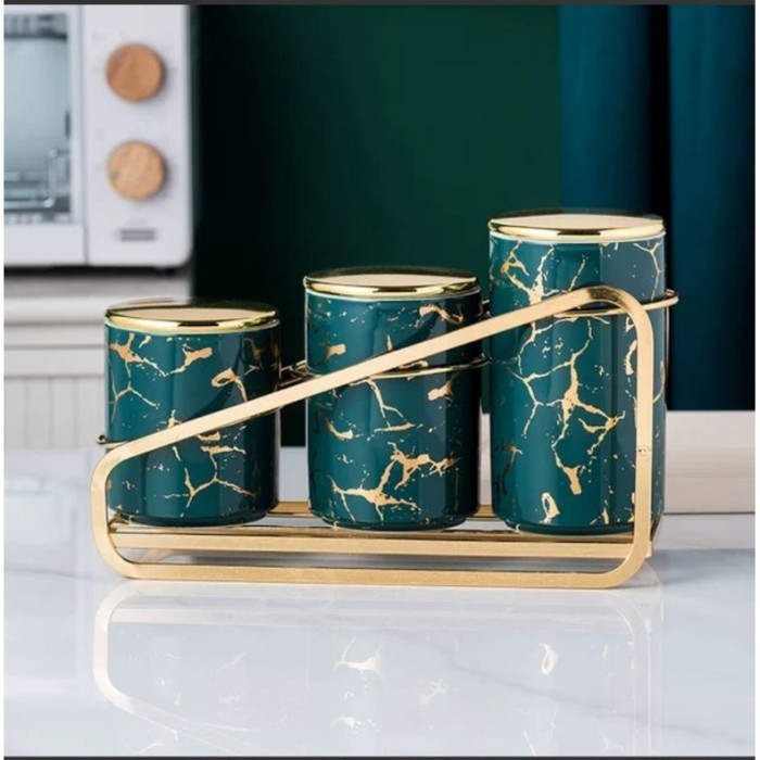 

Limited! Canada snack jar / Toples Gold motif marble / Toples lebaran mewah - GreenMarble Jar New