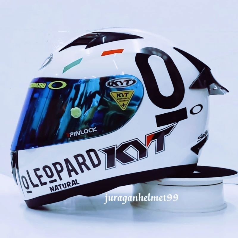 Helm Full face KYT R10 Putih Paket Ganteng Leopard