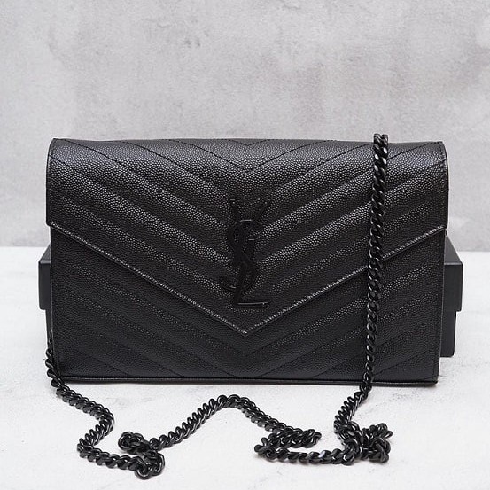 YSL Saint Laurent Wallet on Chain WOC 22cm All Black / Black BHW