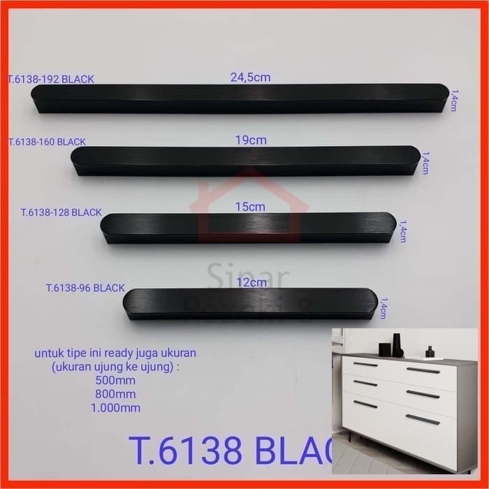 Populer Handle Tar 6138 1 meter BLACK Hitam Laci Pintu Lemari Minimalis