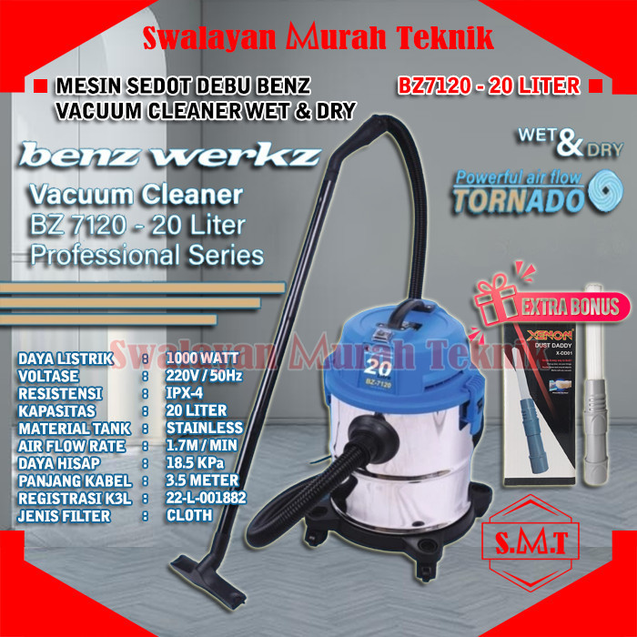 HARGA DISC - Vacuum Cleaner Wet Dry 20L BENZ BZ7120 Sedot Debu Basah Kering Tiup