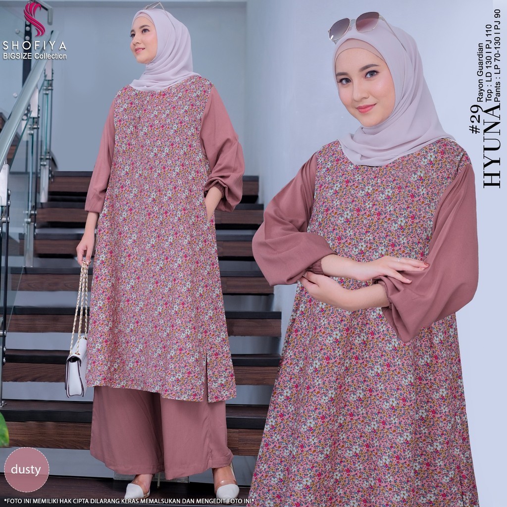 Damario :) Best seller Setelan Tunik dan Celana Super Jumbo Hyuna Set bahan Rayon premium by Shofiya