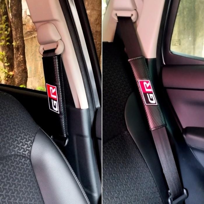 SARUNG COVER SEAT BELT CARBON MOBIL UNIVERSAL TOYOTA LOGO GR BORDIRAN