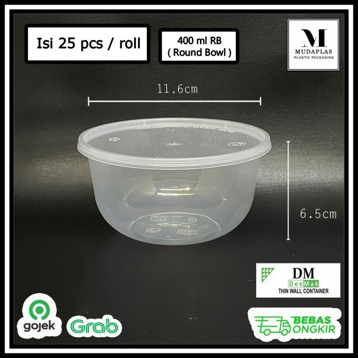 

&<&<&<&] Thinwall Bowl 400 ml Bulat / Mangkok Plastik Tebal DM isi 25 pcs 400RB