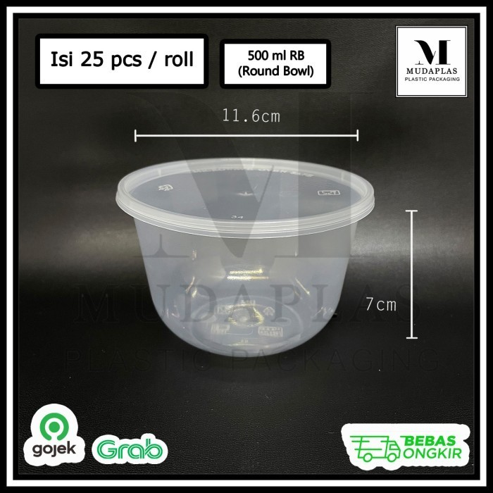 

{{{{}}] Thinwall Bowl 500 ml Bulat / Mangkok Plastik Tebal DM isi 25 pcs 500RB