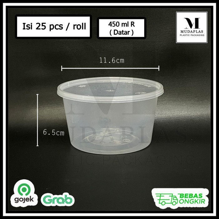

] Thinwall Round 450 ml Datar / Mangkok Plastik Tebal DM isi 25 pcs 450R