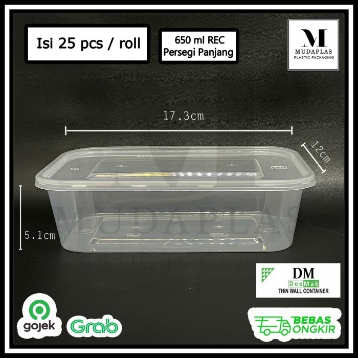 

><><><] Thinwall Rectangle 650 ml / Kotak Makan Tebal DM isi 25 pcs 650REC