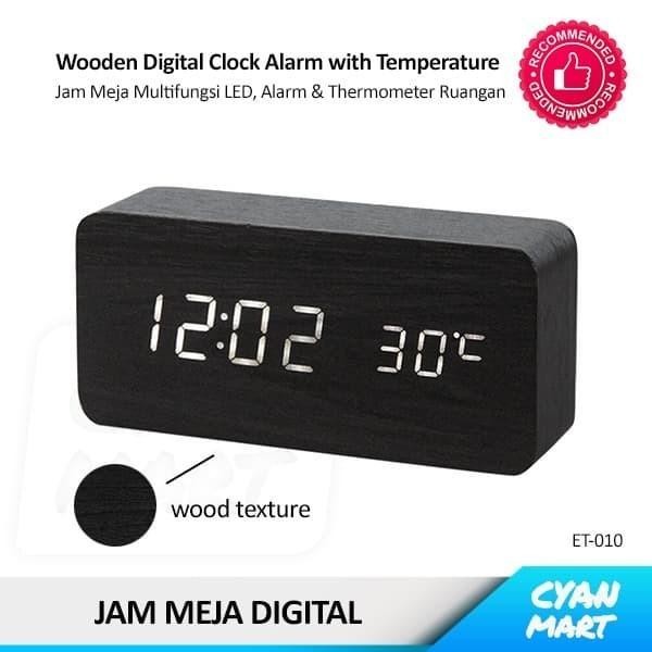 JAM MEJA DIGITAL LED MOTIF KAYU WOODEN CLOCK ALARM + THERMOMETER