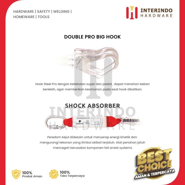 

Safety Shock Absorber Lanyard Double Big Hook Webbing Rope Astabil