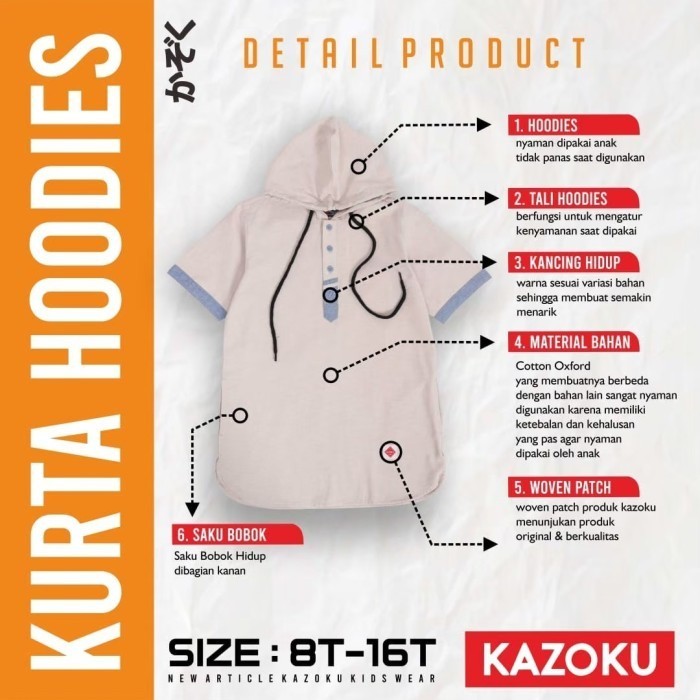 promo Baju Koko Kurta Hoodie Anak Laki Laki Remaja Usia 7-15 Tahun By Kazoku