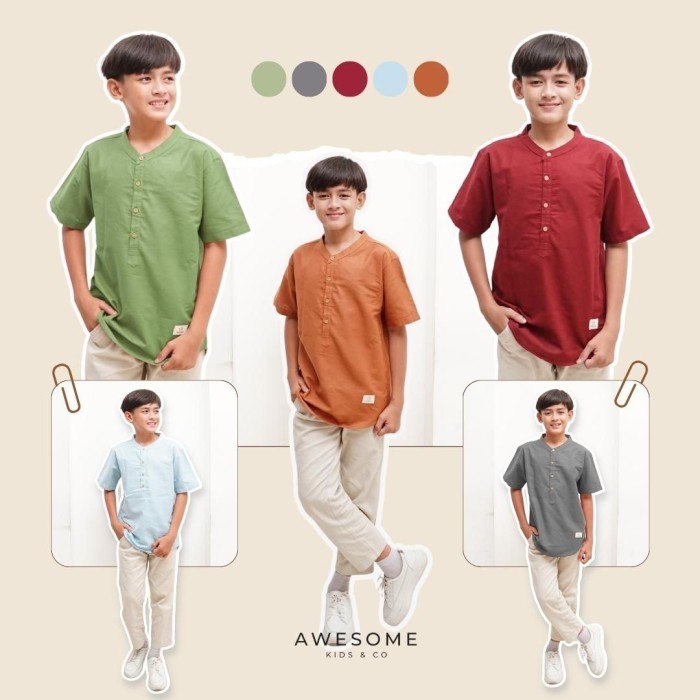 promo Kemeja Koko Anak Awesome kids&co Almair - Baju Muslim Casual Linen