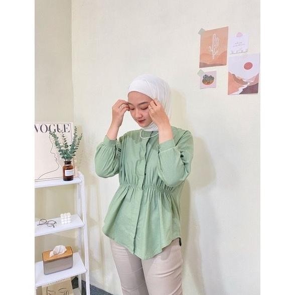 Diskon Besar Alya Blouse Pololinen Polo Linen Wanita Muslimah Kemeja Panjang Btcsolo Termurah Promo