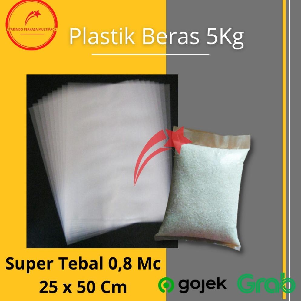 Bisa Cod Starindo.Plast - Plastik Beras 5Kg Polos Bening Kemasan 1Kg 50 Pcs Cod