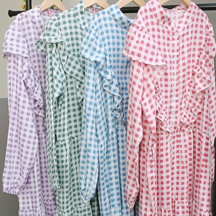 Gamis Gingham Frill couple/gamis kotak rempel couple