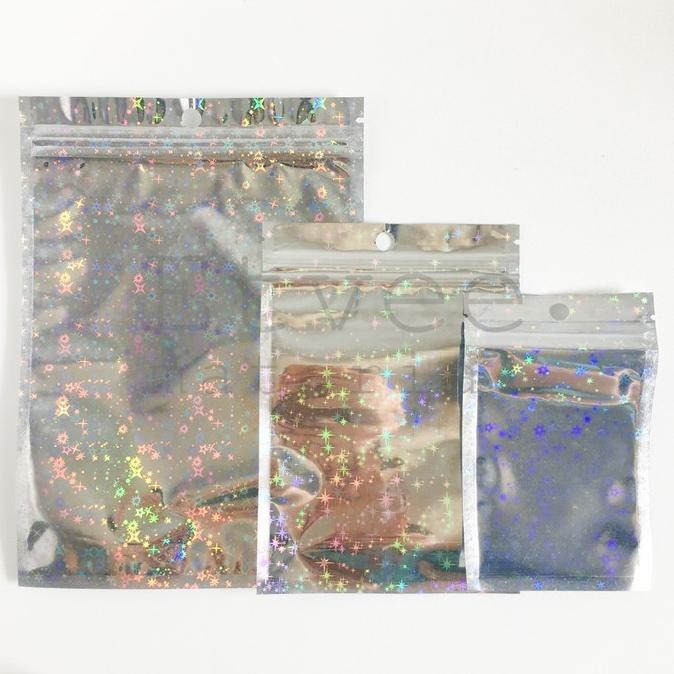 

((((()paling dicari] plastik ziplock hologram bintang aluminium foil bungkus packaging maka