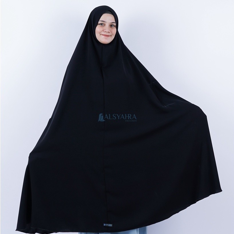 NEW PREMIUM DAILY HIJAB Alsyahra Exclusive Set Khimar Syari Handzipper Al haramain Jetblack