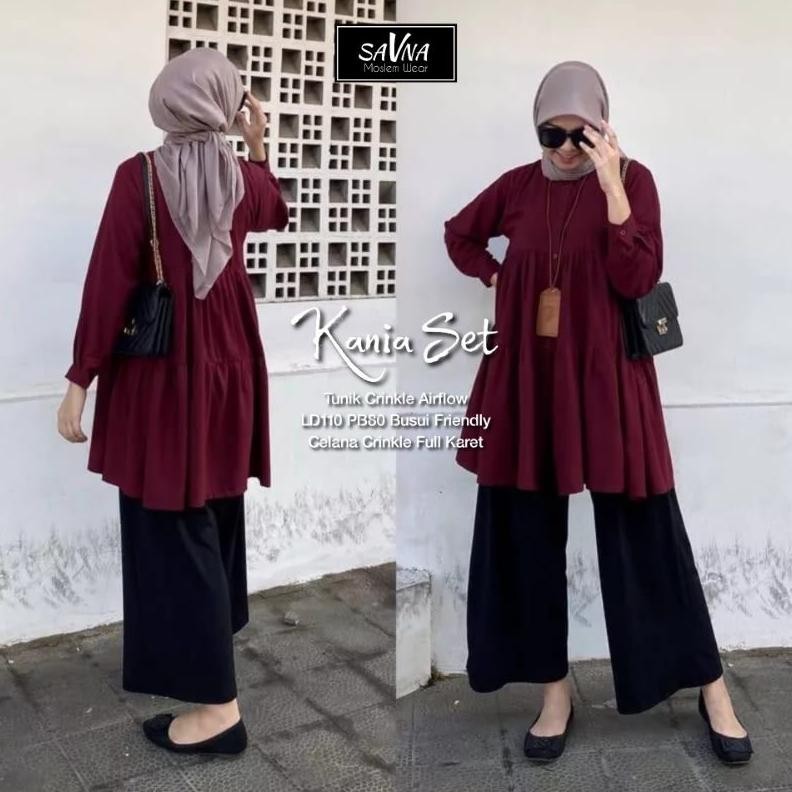 Big Sale Kania Set (Label Savna) | One Set Celana Crinkle Airflow Polos Terlaris Terbaru Bayar Ditem