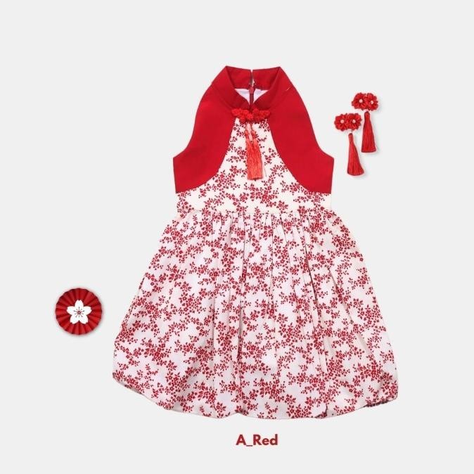 setelan cheongsam anak perempuan import/ baju cheongsam bordir premium