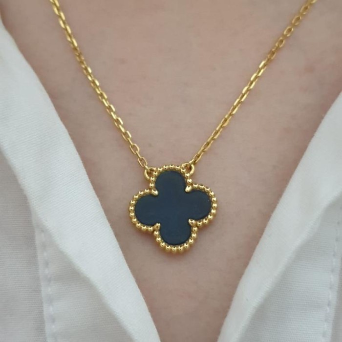 Vancleef Necklace Onyx 1 Clover Diamond Jewelry