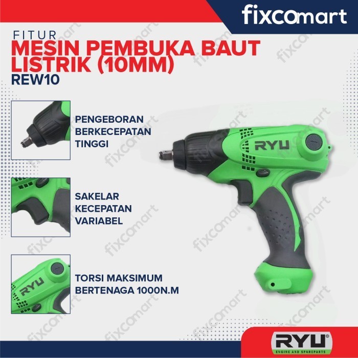 Mesin Pembuka Baut Impact Wrench Listrik Rew10 Ryu Rew 10