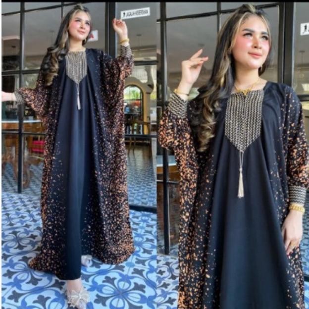 Murah Kaftan Batik Motif Bercak Renda Bahan Rayon Premium Gamis Arab Resleting Depan Busuu Friendly 