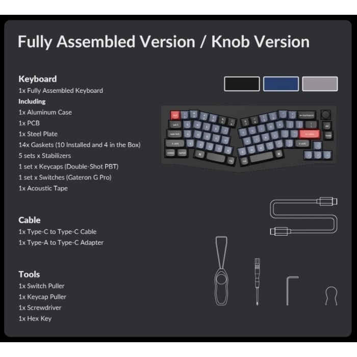 Keychron Q8 Qmk Alice Layout - Fully Assembled Knob Version - Silver