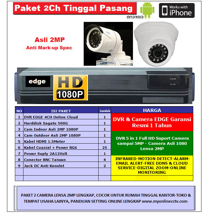 Paket 2 Kamera Cctv Rekam Hd 1.3Megapixel Camera Outdoor Indoor Online