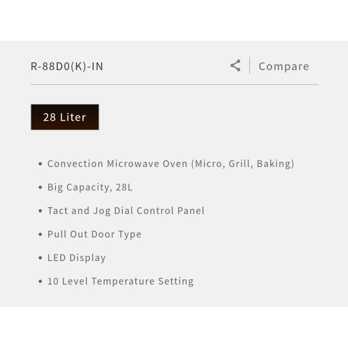 Microwave Sharp R-88DO(K)IN 28 Liter - Oven Microwave dengan Fungsi Grill dan Baking