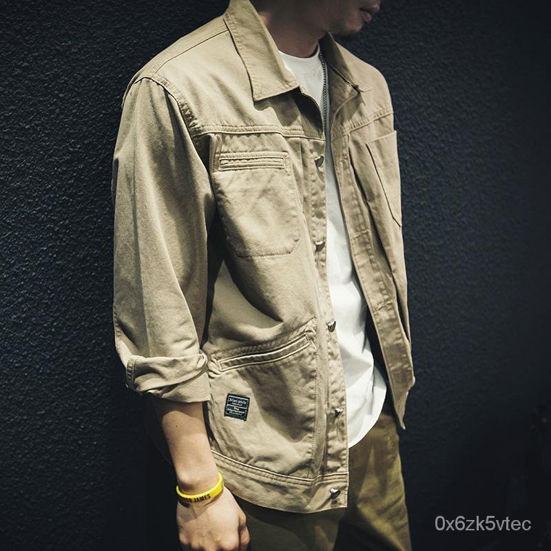 Jaket Denim Pria Kasual, Jaket Denim Pria, Jaket Denim Kerah Tampan, Jaket Harajuku, Gaya Jepang