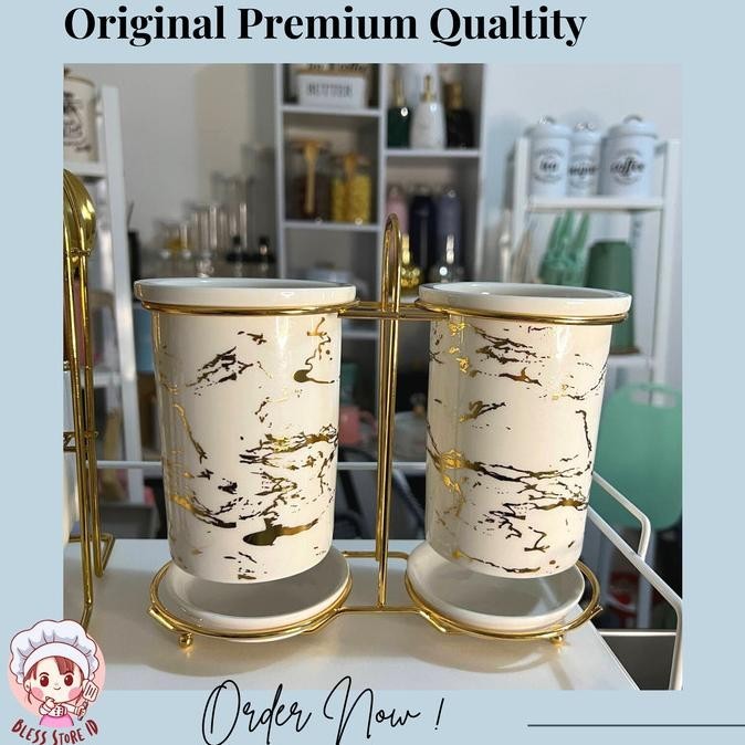 Tempat Sendok Keramik Mewah Wadah Sendok Keramik Marble Set