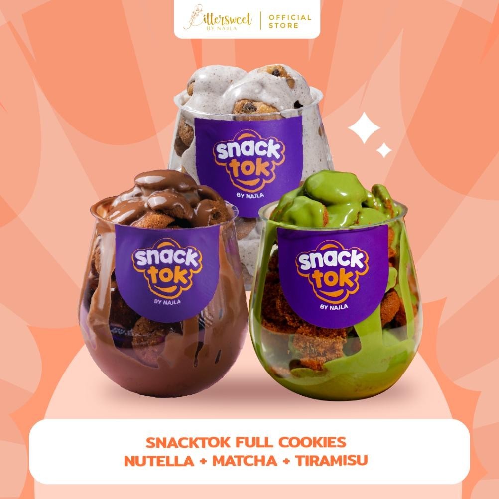 

LANGSUNG KIRIM BITTERSWEET BY NAJLA - 3 SNACKTOK FULL COOKIES ( NUTELLA, MATCHA & TIRAMISU )