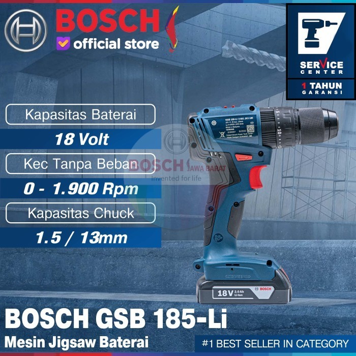 Bosch Mesin Bor Tembok Baterai Impact Drill Cordless Gsb 185-Li 18 V