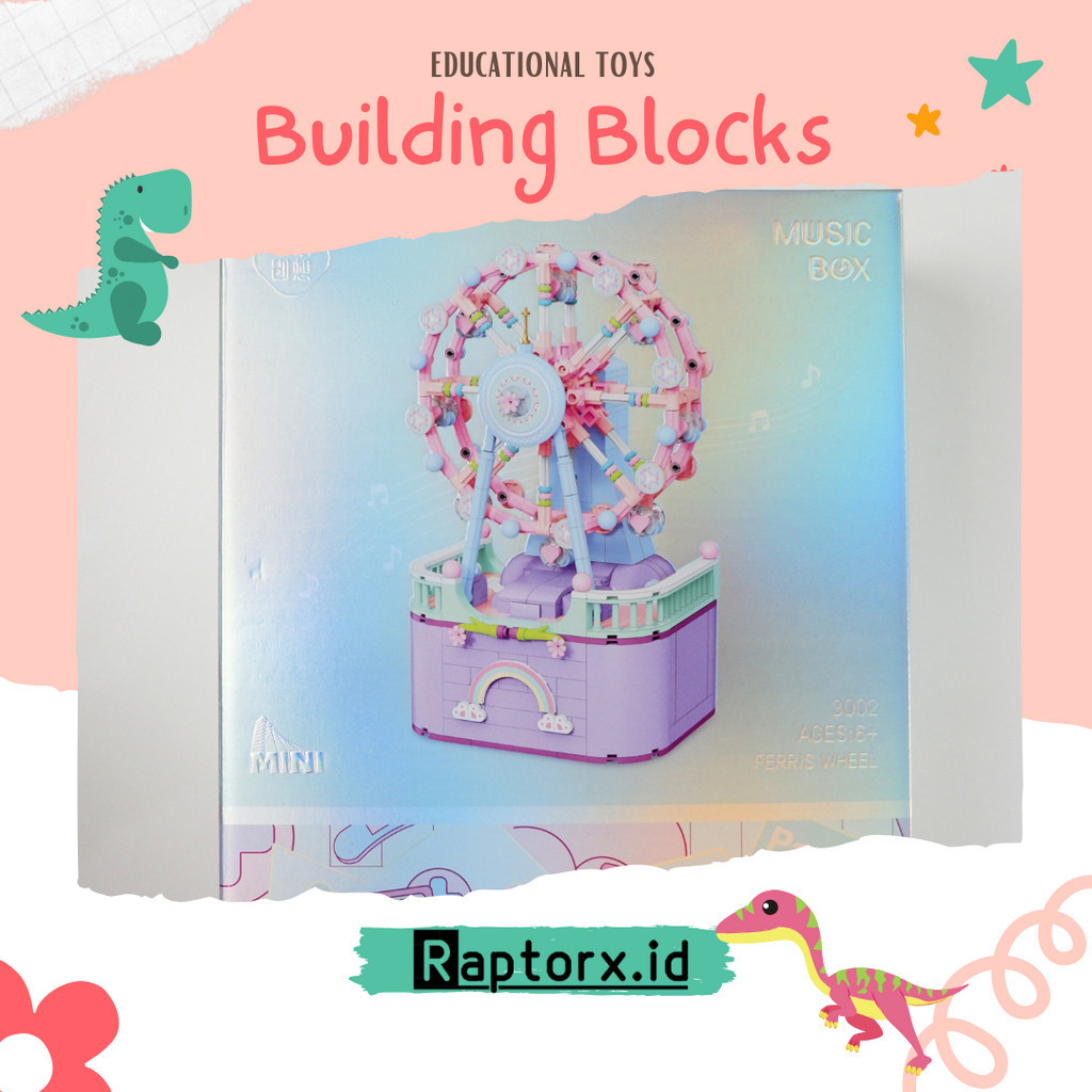 Building Block Ferrieswheel Music Box Diy Kotak Music Bianglala Mainan Susun Balok Mini Lego Mainan 