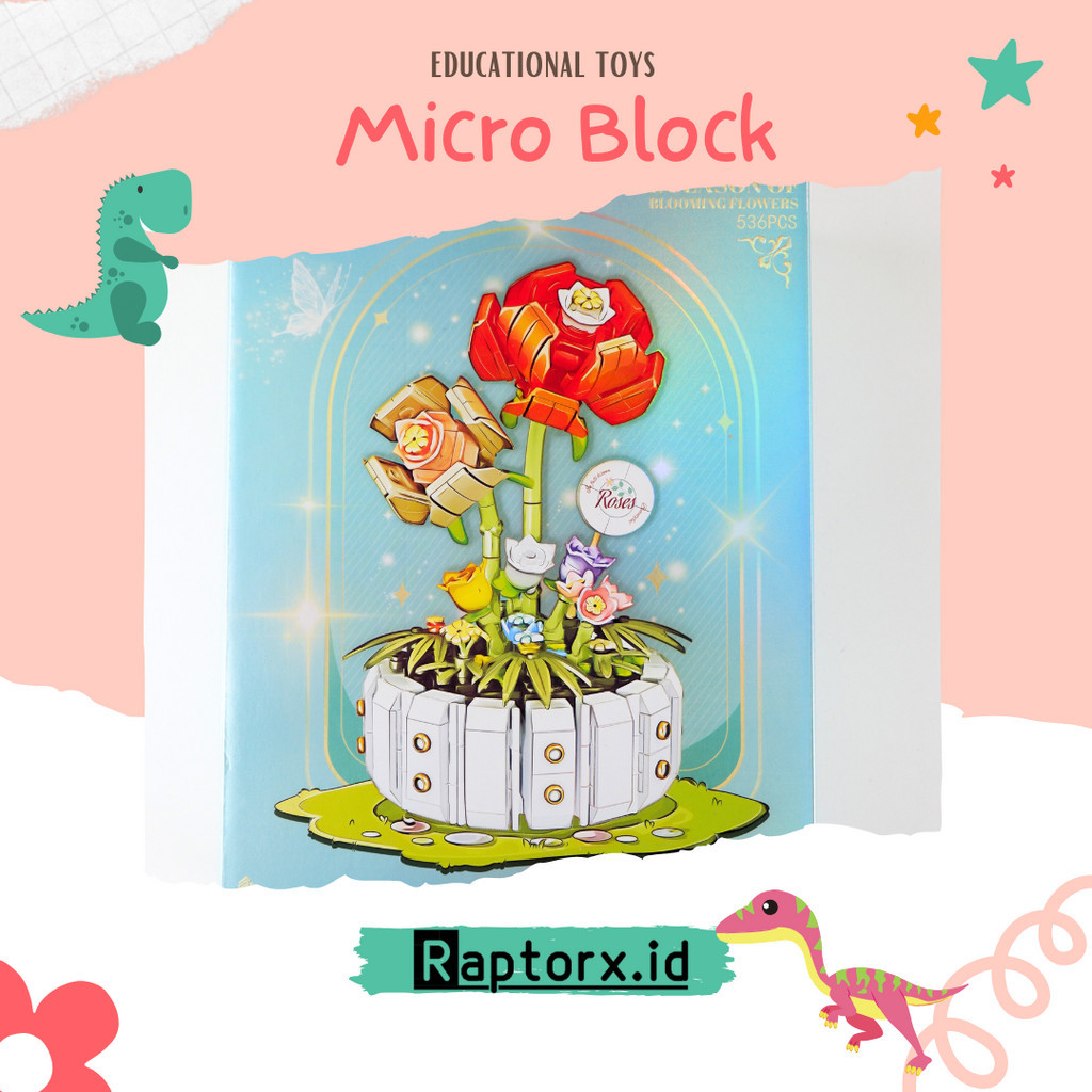 Building Block Mini Micro Block Roses Diy Bunga Mawar Mainan Susun Balok Mini Lego Mainan Edukasi