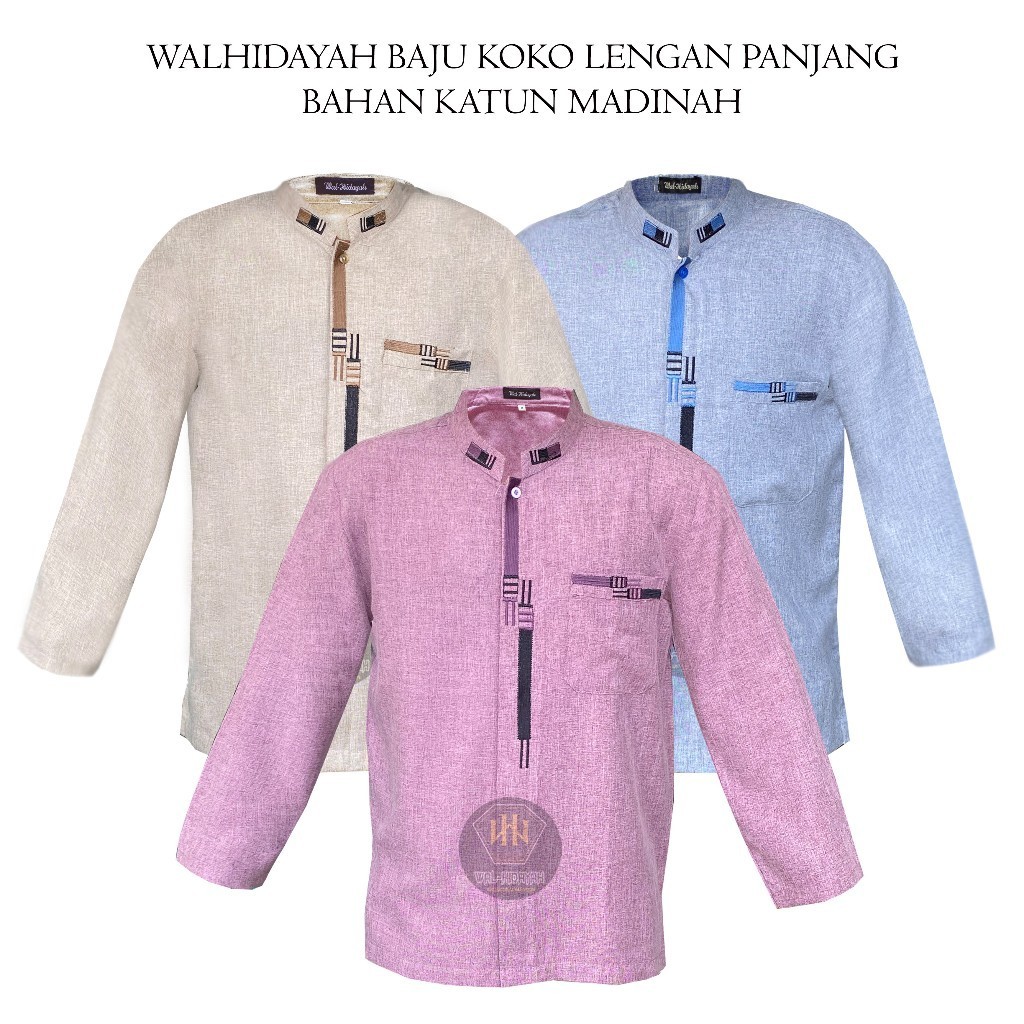 Baju Koko Pria Dewasa Lengan Panjang Bahan Katun Madinah Muslim Nyaman Motif