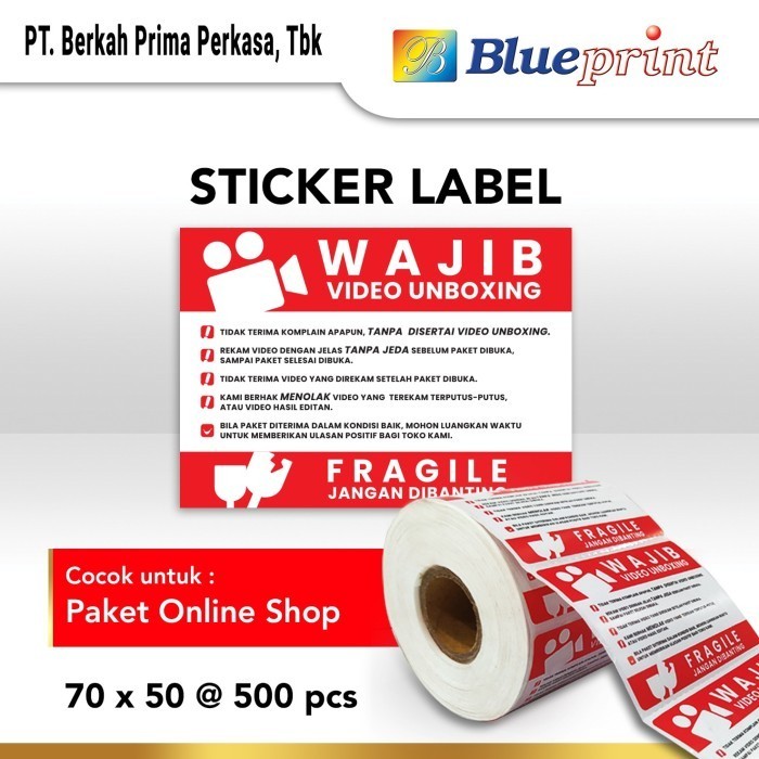 

Label Sticker Fragile Wajib Video Unboxing Blueprint 70X50 Mm Isi 500