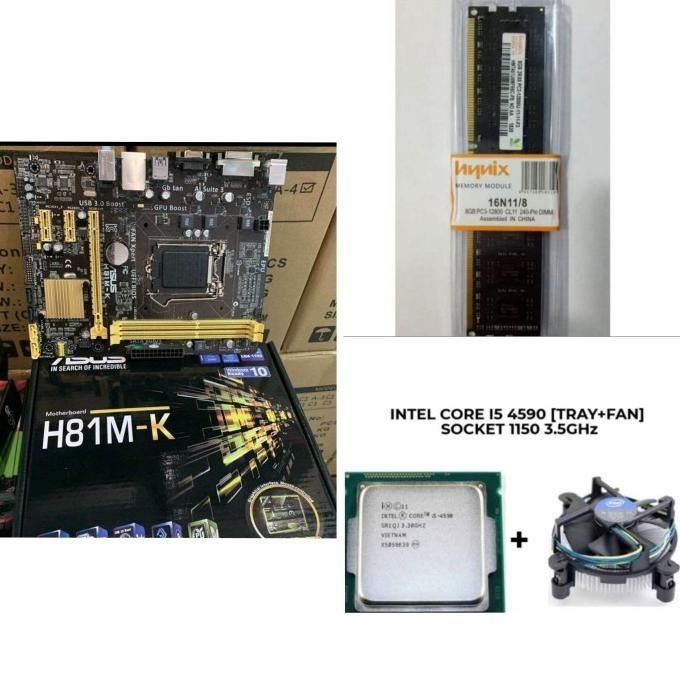PAKET MOTHERBOARD ASUS H81 INTEL CORE I5 LGA 1150 RAM DDR3 8GB