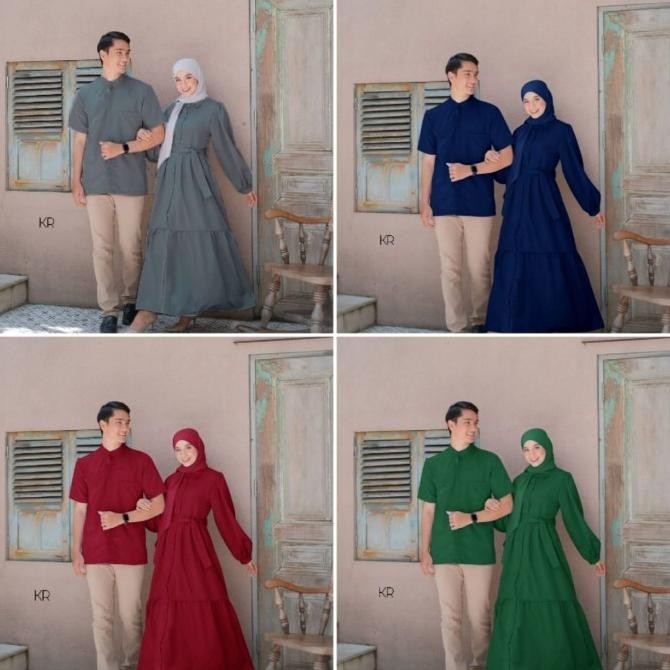 Baju Couple Muslim Kemeja Pendek Gamis Busui Polos Jumbo Kapel Lebaran Stok Terbatas