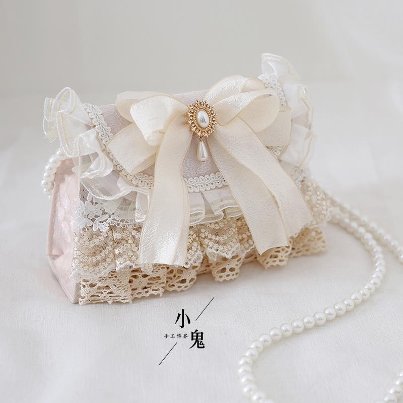 Peri ManisLolitaTas Bahu Selempang Mutiara Elegan Hanfu Pita Renda Asli Lembut