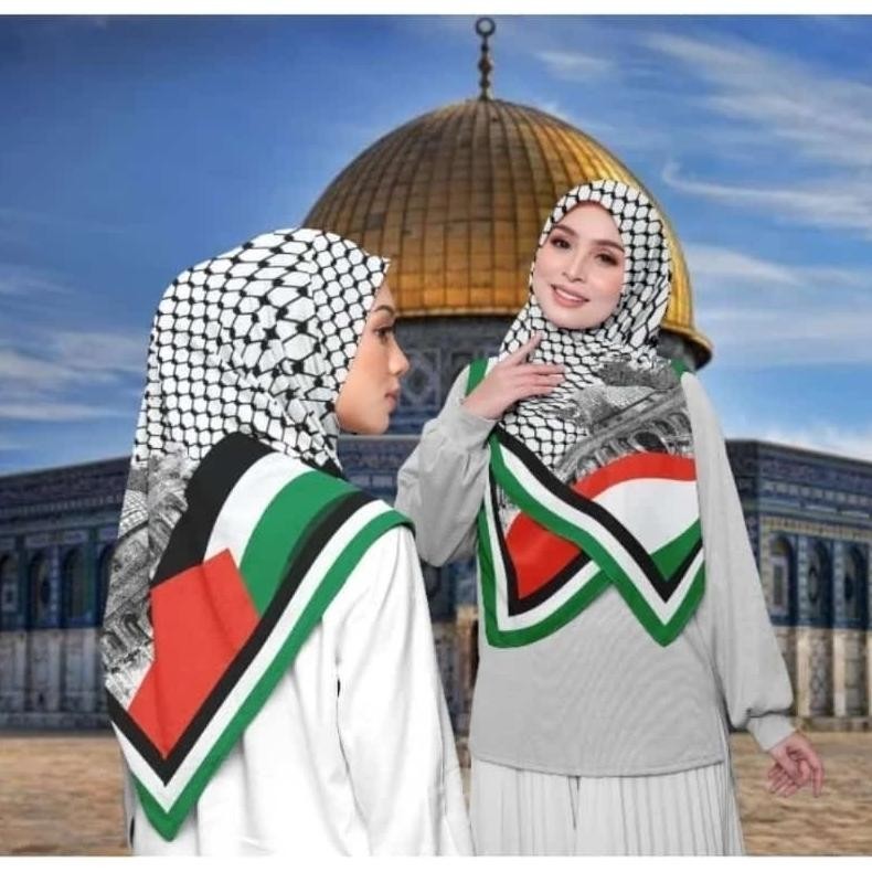 Original Hijab Jilbab Kerudung Segiempat Voal Motif Palestina Hijab Voal Denay Segiempat Motif Lasercut Printing Premium/Edisi Agustus/Merah Putih/Jilbab Palestina Promo Terbatas