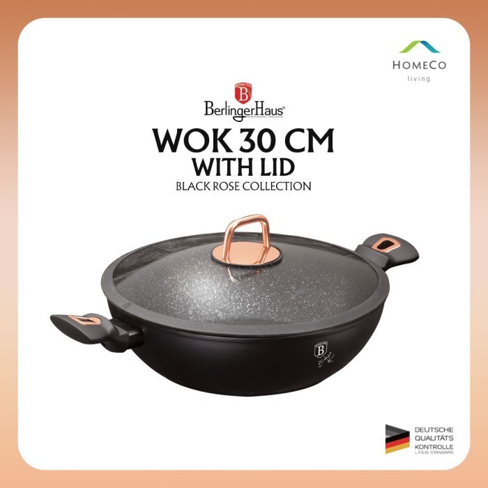 Berlinger Haus Wok With Lid 30 Cm / Panci Wajan Pengorengan Black Rose