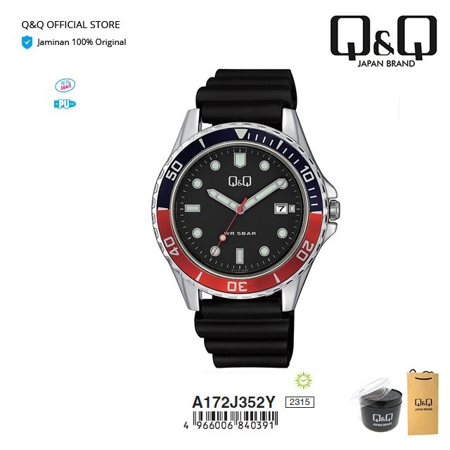 Q&Q Qnq Qq Original Jam Tangan Pria Analog Rubber - A172 A172J 5 Bar