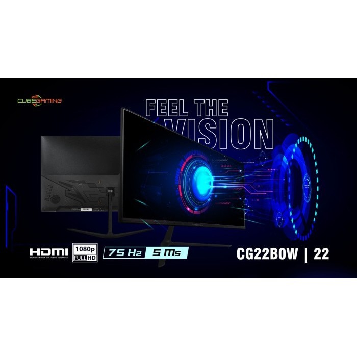 Monitor Cube Gaming 21.45" Cg22B0W Fhd Frameless - Response Time 5Ms Termurah Terlaris Promo