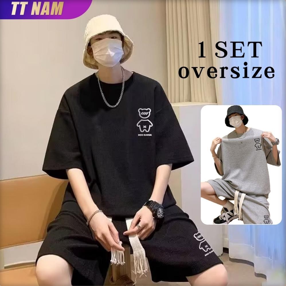 Big Sale ramadhan salebaju oversize pria hitam polos kaos oversize pria korean style Baju 1 set pria