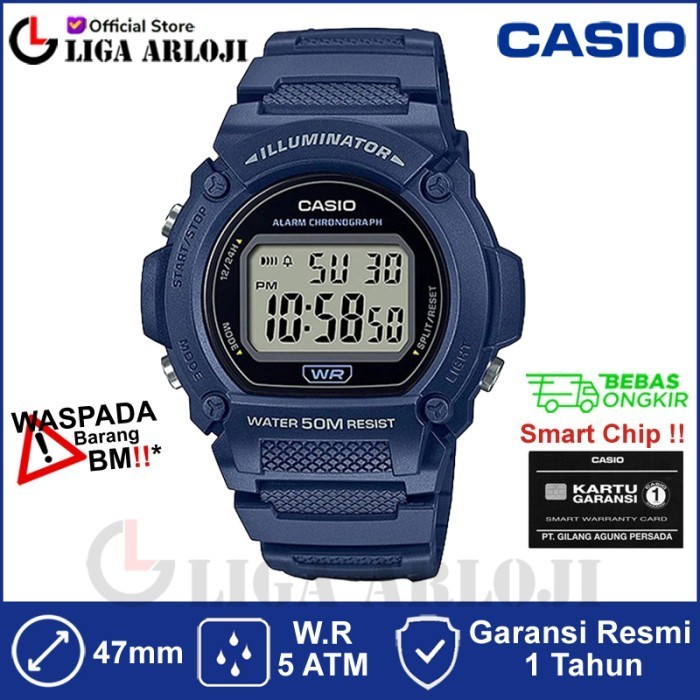 Casio W-219H-2Avdf - Jam Tangan Pria - Hitam Biru - W219H