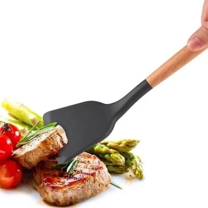 ```````] Spatula Silikon Sutil Sodet Silikon Gagang Kayu