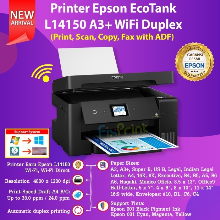 Printer Epson Ink Tank Ecotank L14150 A3+ Wifi Print Scan Copy Duplex