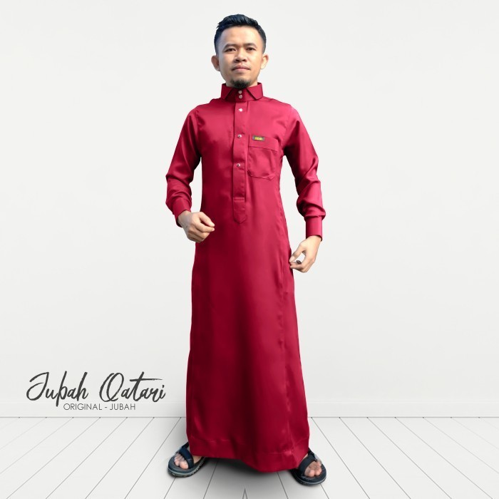 Jubah Pria Jumbo Gamis Jubah Pria QATARI Slimfit Original DeJubah - Merah Marun, S Bayar di Tempat