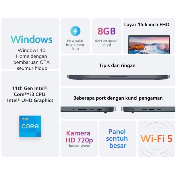 Laptop Xiaomi Redmibook 15 Core I3 1115G4 8Gb 256Gb 15.6" Fhd